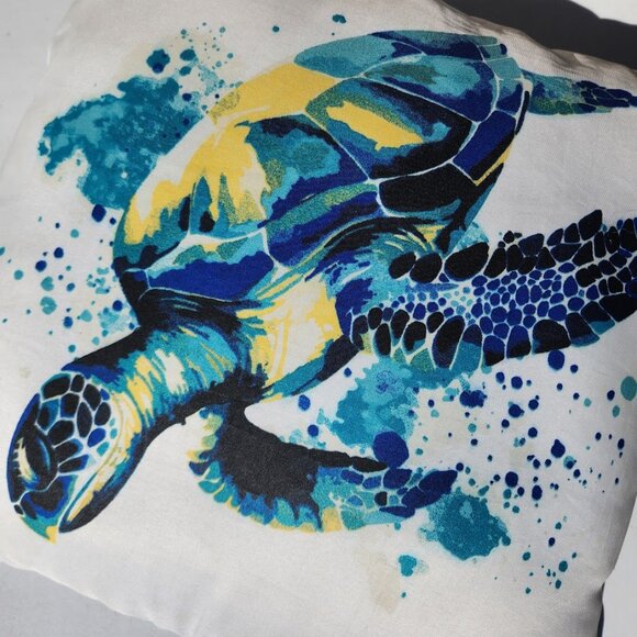 Outdoor Throw Pillow 16" Reversible Sea Turtle Nautical Ocean Coastal Crafted fr - Picture 8 of 11